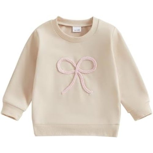 Lamuusaa Toddler Baby Girl Clothes Long Sleeve Bow Print Embroidery Sweatshirt Crewneck Pullover Shirts Fall Outfits