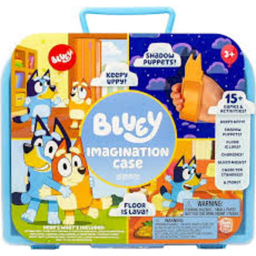 Bluey Imagination Case, 15 Games & Activities, Travel-Friendly Bluey Playset With Markers, Crayons, Balloons, Puppets & Games for 3 Year Olds, Fun