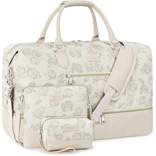 Weekender Bag for Women, Travel Duffel Bag Carry On Overnight Bag with Shoe Compartment Large Nylon Travel Weekend Tote Bag