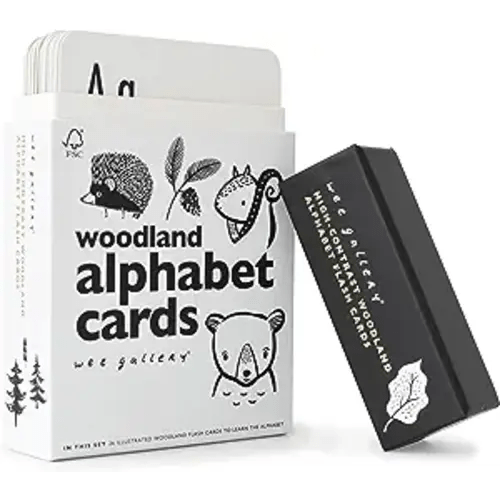 Educational Flashcards for Babies, Black and White Animal Alphabet Learning Cards, Double Sided, Great for Visual Stimulation, Cognitive Development in Babies and Toddlers Woodland Animals