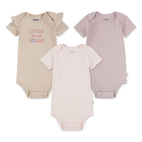 Newborn Baby Girls Huggies Babywear Organic 3-Pack Ribbed Bodysuits with Ruffle Sleeves