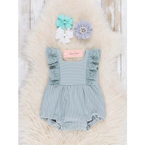 Sage Striped Eyelet Ruffle Bubble