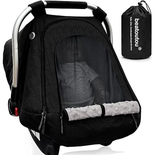 Baby Car Seat Cover for Babies,Patented Waterproof Baby Car Seat Cover for Boys & Girls,Infant Car Seat Cover Canopy for Girls,Windproof Car Seat Canopy for Boys, Keeps Babies Warm and Cozy (Black)