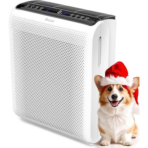 AROEVE Air Purifiers For Home Large Room Up to 1504 Sq Ft with Air Quality Sensors, Washable Filters, Filters Pet Dander, Pollen, Smoke, Dust for Bedroom Office, MK07 White