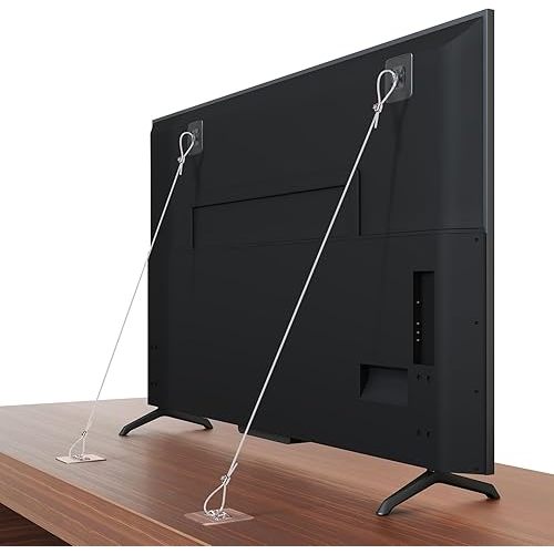 6 Pack Adjustable 42" Metal TV Safety Straps, Vinkqiado No-Drill Adhesive Anti-Tip Furniture Wall Anchors for Baby Proofing, Secure Flat Screens to Wall, Cabinet, Stand Or Desk, Dresser, Bookshelf