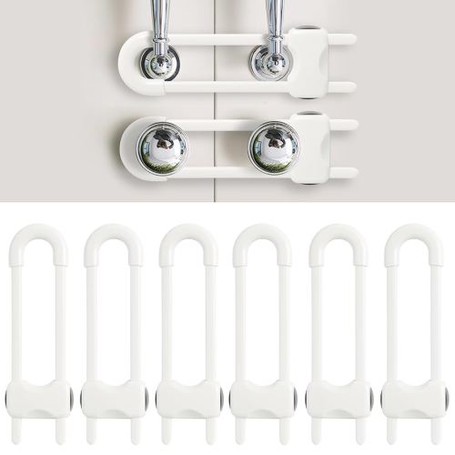 Baby Proofing Cabinets, Sliding Cabinet Locks for Babies, Adjustable U Shaped Baby Safety Locks, Childproof Cabinet Latch for Kitchen, Bathroom, Drawer, Cupboard Doors Knobs & Handles (6 Pack White)
