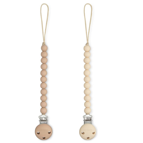 Comfy Cubs Pacifier Clips 2 Pack - 100% Food Grade Silicone Baby Pacifier Clips, BPA & PVC Free - CPSIA Certified, Lightweight and Flexible Baby Gifts - Beige & Light Beige