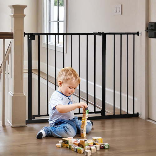 "SINGES Extra Wide 29.5""-43.3"" Safety Baby Gate, Pressure Mounted, Walk-Thru Door, Black, Tall for Child Safety"