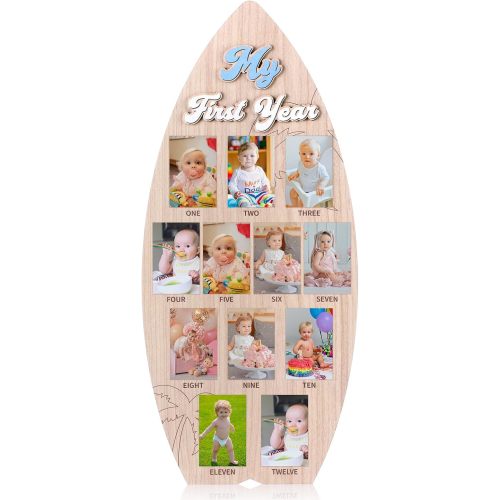 One Year Wooden Surfboard Photo Board My First Year Milestone Photo Board 12 Monthly Picture My First Year Photo Frame Baby's First Birthday Gifts for First Birthday Baby Shower