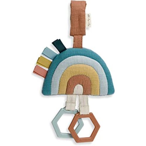 Itzy Ritzy Jingle Travel Toy for Stroller, Car Seat or Activity Gym - Baby Hanging Toy Features Jingle Sound, Clinking Rings & Adjustable Attachment Loop (Rainbow)