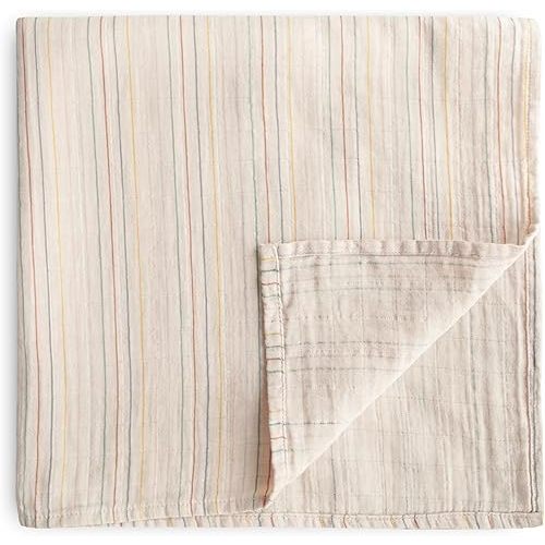 mushie Muslin Baby Swaddle Blanket | 100% Organic Cotton (Retro Stripe)