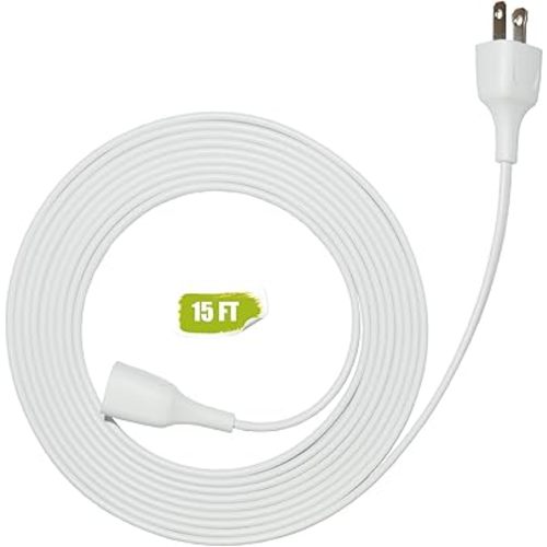 White Extension Cord 15FT Extension Cords Thin Two Prong for Indoor Use Outdoor Use with Single Plug- Ideal for Christmas Lights, Lamps, Cameras, Household Appliances，Model 002 (1 Pack)