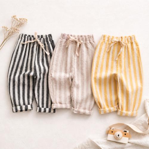 Baby Linen Cotton Stripe Pants, Baby Harem Pants, Striped Baby Pants, Vintage Toddler Trousers, Neutral Baby Outfit, Unisex Kids, Boho