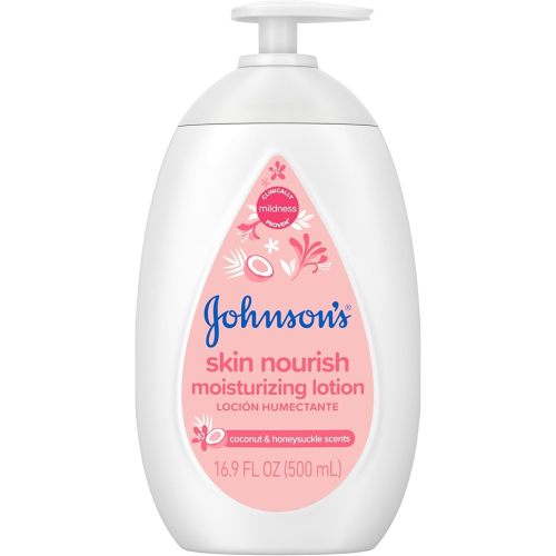 Johnson's Skin Nourish Moisturizing Baby Lotion for Dry Skin with Coconut & Honeysuckle Scents, Gentle, Lightweight Body Lotion for Babies, Kids & Adults, Hypoallergenic, 16.9 fl. oz
