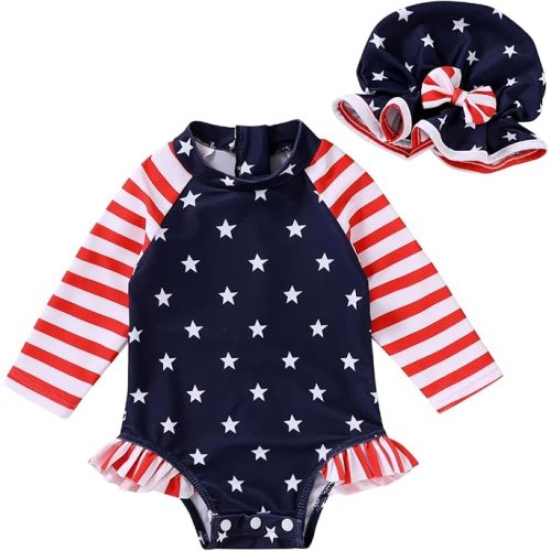 Infant Baby Girl Swimsuit One-Piece Long Sleeve Rash Guard with Hat Set Floral Zipper Bathing Suit Leopard Beach Wear