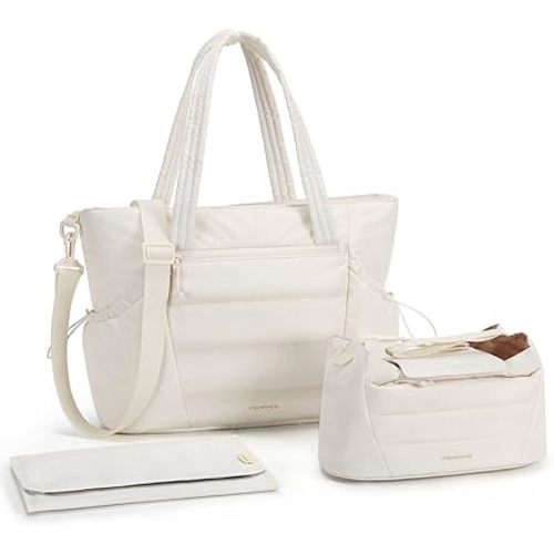 mommore Diaper Bag Tote with Stroller Organizer Large Capacity Baby Bag with Changing Pad Puffer Bag for Travel, Hospital