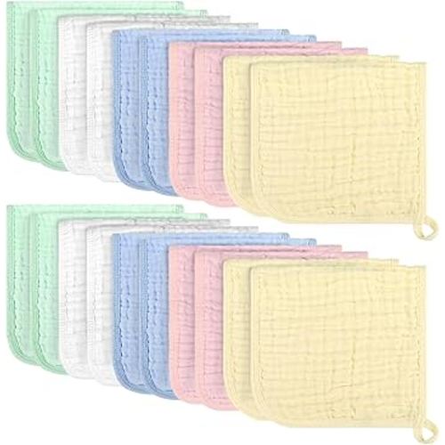 AIDEA Baby Washcloths and Baby Burp Cloths, Absorbent Cotton Muslin Baby Towels, Large Soft Breathable Newborn Essentials for Boys and Girls, Newborn Essentials, Multicolor-20 Pack, 20"x10",