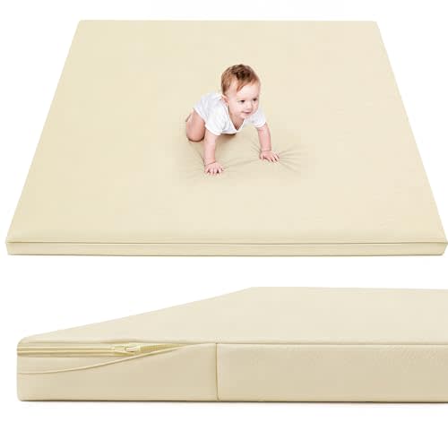 ILPEOD Waterproof Baby Play Mat for Floor 1.3"Thick Memory Foam 50 * 50 Cushion Playpen Playmat Tummy Time Crawling Mat Nursery Rug Pad Mattress Create Soft & Safe Area for Infants,Toddler,Kids,Beige