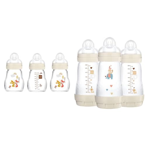 MAM Feel Good Glass Bottles and Anti-Colic Bottles Bundle, Premium 5oz 3 Pack and Easy Start 9oz 3 Pack