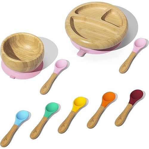 Rainbow Gift Set Pink - Baby Shower, Baby Registry, Home Set & More. Baby Girl, Baby Boy, Unisex. Baby Bowl Set + Baby Plate Set + Assorted Baby Spoons Set. BPA Free