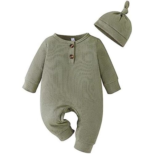 Toddler Boys Girls Romper Neutral Baby Clothes Solid Long Sleeve Waffle Jumpsuit Fall Newborn Coming Home Outfit