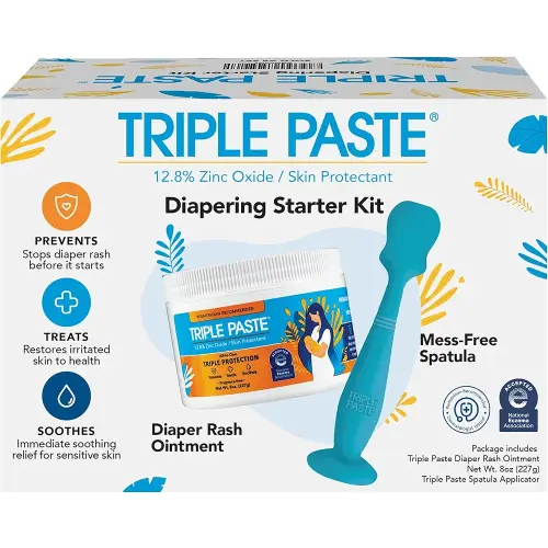 Triple Paste Diaper Rash Cream for Baby & Baby Spatula Bundle - 8 oz Zinc Oxide Ointment and Spatula Treatment, Soothe and Prevent Rash with a Pediatrician-Recommended Hypoallergenic Formula
