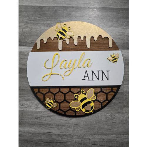 Custom bumble bee nursery sign, bee name sign, girl nursery sign, baby name sign, bumble bee gift, bee decor, baby bee name wall sign