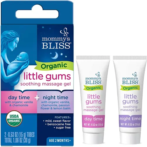 Mommy's Bliss Organic Little Gums Soothing Massage Gel Day and Night Combo Helps with Tender Age Months + Sugar Free 2 - 0.53 Oz Tubes, mild, sweet flavor, 2 Count(Pack of 1)