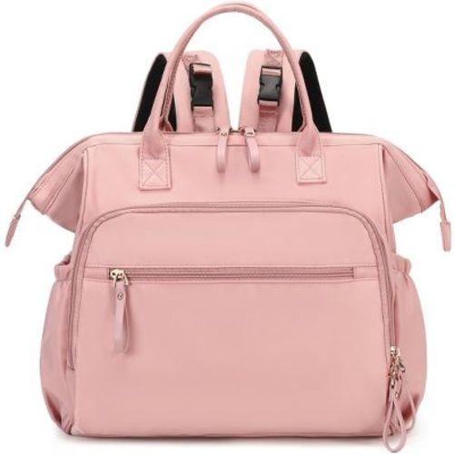 Itopfox Convertible Diaper Bag Tote with 14 Pockets, Water-resistant Nylon, Stroller Buckle, Wide Open Top (Pink, Large)