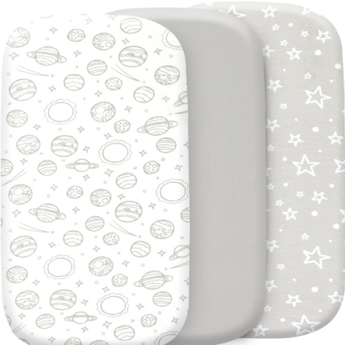 Bassinet Sheets Boy and Girl– 3-Pack Soft Fitted Bassinet Sheets, Organic Cotton, Breathable & Cozy, Fits 32x16x4 Inch Rectangle, Oval & Hourglass Mattresses (Grey)