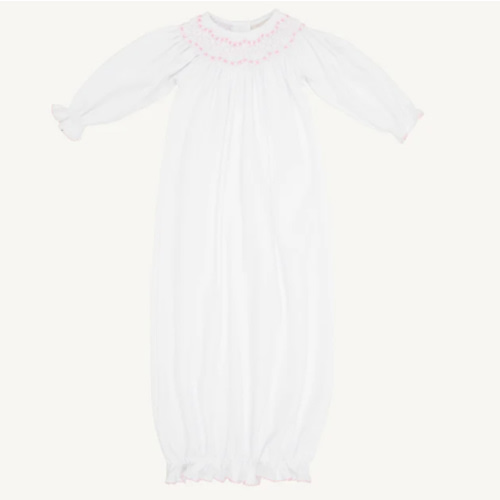 Sweetly Smocked Greeting Gown - Worth Avenue White with Palm Beach Pin