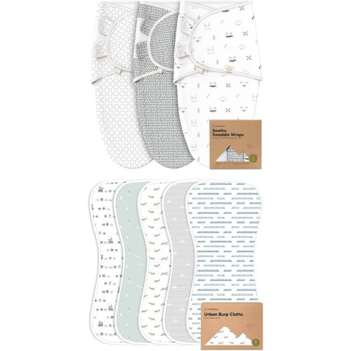 KeaBabies 3-Pack Baby Swaddle Sleep Sacks and 5-Pack Organic Burp Cloths for Baby Boys and Girls - Organic Newborn Swaddle Sack - Ultra Absorbent Burping Cloth, Burp Clothes, Newborn Towel