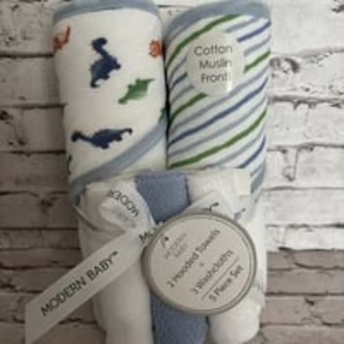 Modern Baby Boys Dinosaur 5 Piece Set 2 Hooded Towels & 3 Washcloths NWT