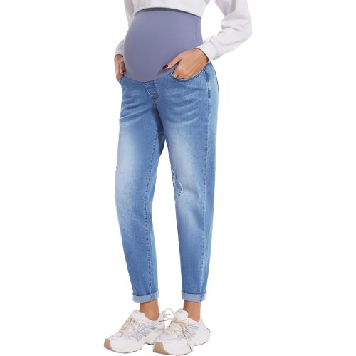 POSHGLAM Women's Maternity Jeans Over Belly Comfy Stretch Boyfriend Jeans Denim Pregnancy Pants, S-XXL - X-Large - A04 Blue
