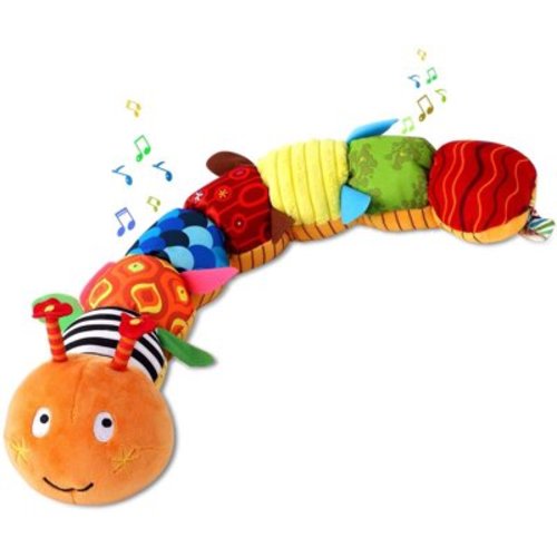 Baby Toys Musical Worm Soft Infant Toys Bright Colors Texture Crinkle and Rattle Sensory Plush Toys for Newborn,Toddler, Preschool, Girls, Boy, Over 0-6 Months Old
