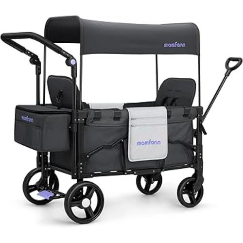 Stroller Wagon for Kids, Wagon Stroller Toddlers 2 Seaters, All-Terrain Baby Wagon Outdoor with Canopy, Parent Organizer, Adjustable Handle & Pull Bar for Infants and Toddlers, Gray