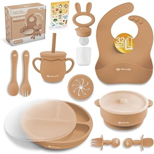 Silicone Baby Feeding Set - Infant Tableware for First Foods & Baby, Led Weaning (0+ Months), Easy to Clean, Durable, Perfect for Baby Boy or Girl, Solid Feeding - Ocre - Standard