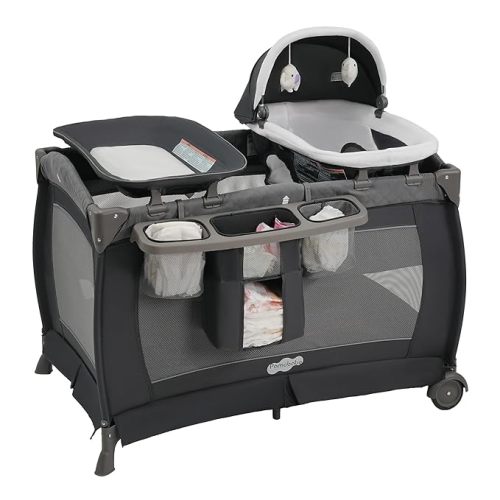 Pamo Babe Pack and Play 4 in 1 Playard Portable Playard Foldable Playpen for Baby and Toddler Portable Crib Mattress Diaper Changer for Newborn (Grey)