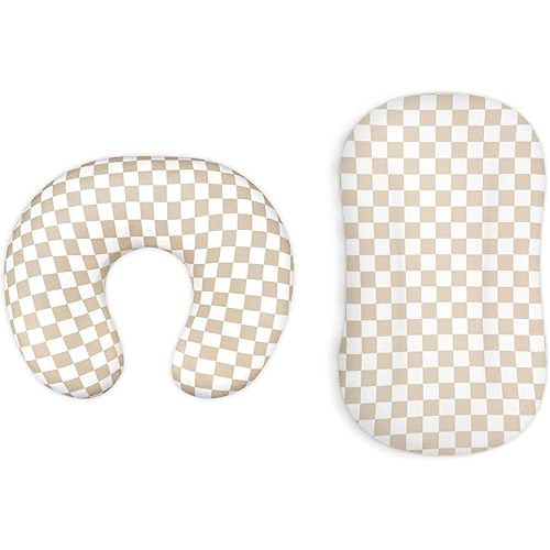 DILIMI Nursing Pillow Cover and Baby Lounger Cover, Comfortable Slipcover Newborn Lounger Cover for Boys Girls, Light Brown Checkerboard (Pillow Not Include)