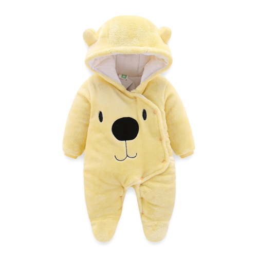 Caqnni Boy Girl Romper Long Sleeved HoodedRomper Jumpsuit Fall Winter Clothes (Yellow,0-3 Months)