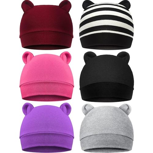Geyoga 6 Pieces Newborn Baby Hat Bear Ears Infant Caps Baby Boy Girl Toddler Hats Infant Beanie Caps for 0-3 Months