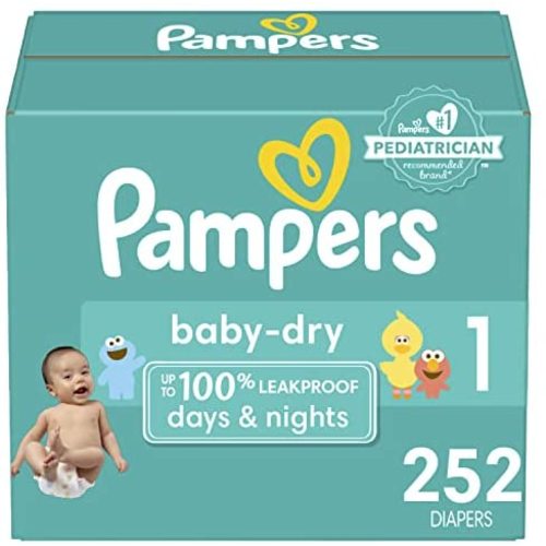 Diapers Newborn/Size 1 (8-14 lb), 252 Count - Pampers Baby Dry Disposable Baby Diapers, Packaging & Prints May Vary