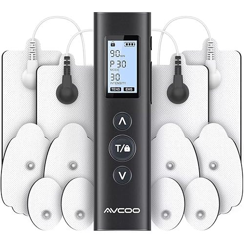 AVCOO 30 Modes TENS EMS Unit Muscle Stimulator for Pain Relief, 12 Pcs Pads