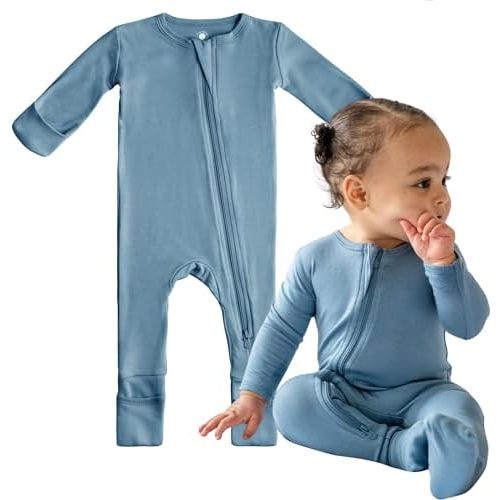 DREAMLAND BABY Bamboo Viscose Baby Pajamas (0-24 months). Ultra Soft Viscose Sleepers with 2-Way Zipper, Mitten & Foot Cuffs