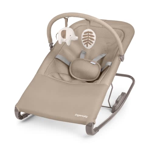Ingenuity Nestle Vibrating Rocker, Lightweight Foldable Infant Seat with Breathable Fabric, 2-Position Recline, Mini Vibration Unit, 5-Point Harness