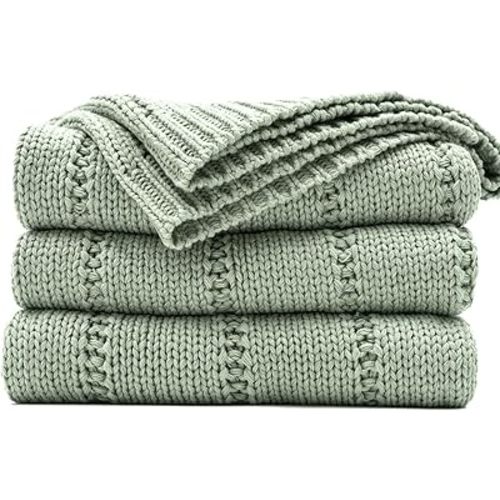 RECYCO Cable Knit Sage Green Throw Blanket for Couch, Super Soft Warm Cozy Decorative Knitted Throw Blanket 2.3LB for Bed, Sofa, Chair 50"x60"