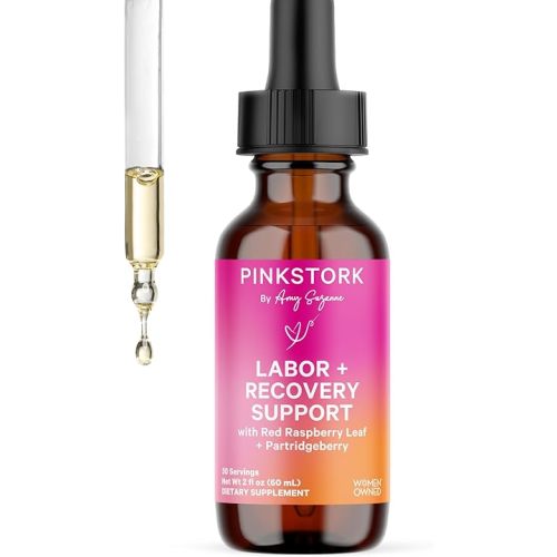 Pink Stork Labor Prep and Recovery Tincture with Red Raspberry Leaf - Natural Third Trimester & Postpartum Essentials, 9 Herbs for Gentle Birth, Uterine Support, & Hormone Balance - 2 oz