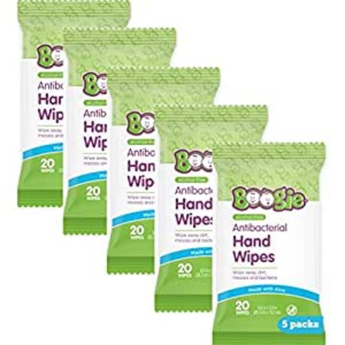 Hand Sanitizer Wipes by Boogie Wipes, Alcohol-Free, Hypoallergenic and Moisturizing Aloe, Boogie Hand Wipes for Adults and Kids, 5 Packs of 20… : Health & Household