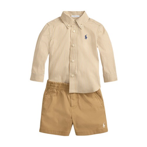 Cotton Poplin Button-Down Shirt & Shorts Set