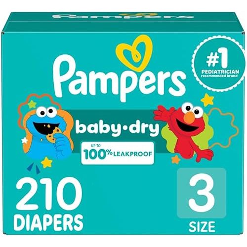 Pampers Diapers - Baby Dry - Size 3, 210 Count, Absorbent Disposable Infant Diaper (Packaging May Vary)